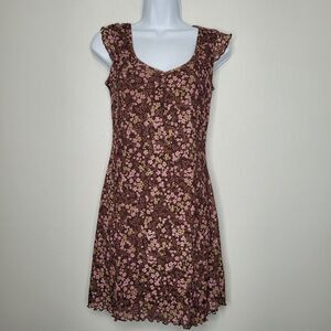 Vintage y2k Xhilaration  brown pink ditsy floral print romantic mini dress small